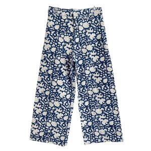 SZ Blockprints Tuckernuck Navy Blue Floral High Waisted Wide Leg Disco Pants M